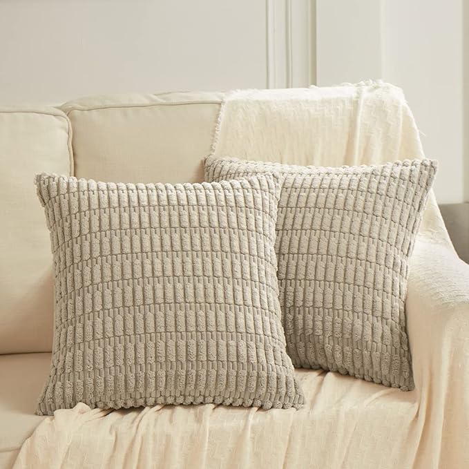 Fancy Homi 4 Packs Taupe Decorative Throw Pillow Covers 26x26 Inch for Living Room Couch Bed, Rustic Modern Farmhouse Boho Home Decor, Soft Plush Corduroy Cute Square Accent Cushion Case 60x60 cm
