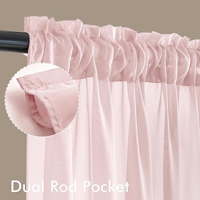 MIULEE Blush Pink Sheer Curtains 108 Inches Long, 4 Panels Set, Light Filtering Rod Pocket Voile Drapes for Living Room and Bedroom, Airy Soft Fabric Window Treatments, 42 x 108 Inches