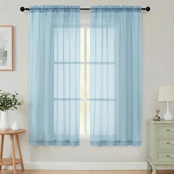 Sheer Curtains 63 Inch Length 2 Panels Set for Living Room Bedroom, Airy Soft Light Filtering Sheer Dining Room Curtains, Modern Rod Pocket Drapes, Sky Blue, Each 42" Wx63 L