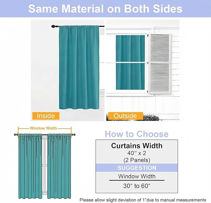 Simplebrand Ava Teal Blackout Curtains for Bedroom 96 Inches Long 2 Panels, Solid Thermal Insulated, Energy Saving Nursery Window Treatment Curtains Blackout Drapes, W40 x L96 Inch, Teal