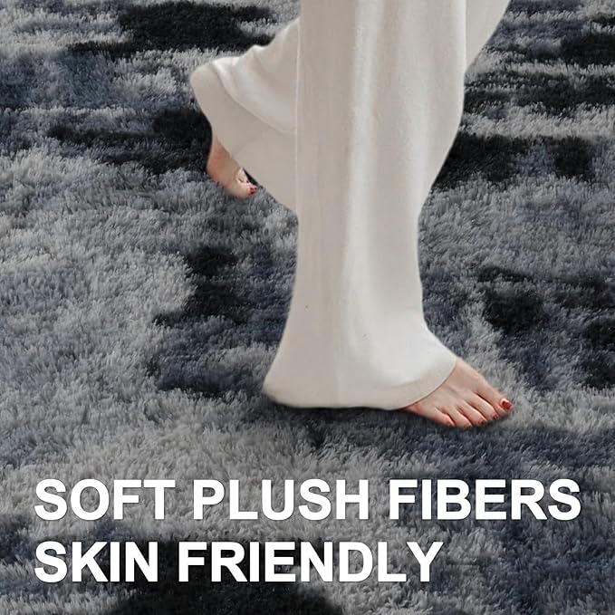 5x7 Ft Large Shag Rugs for Bedroom Living Room, Tie Dyed Ultra Soft Fluffy Furry Area Rug for Indoor Floor, Aesthetic Carpet for Home Decor (Blue)