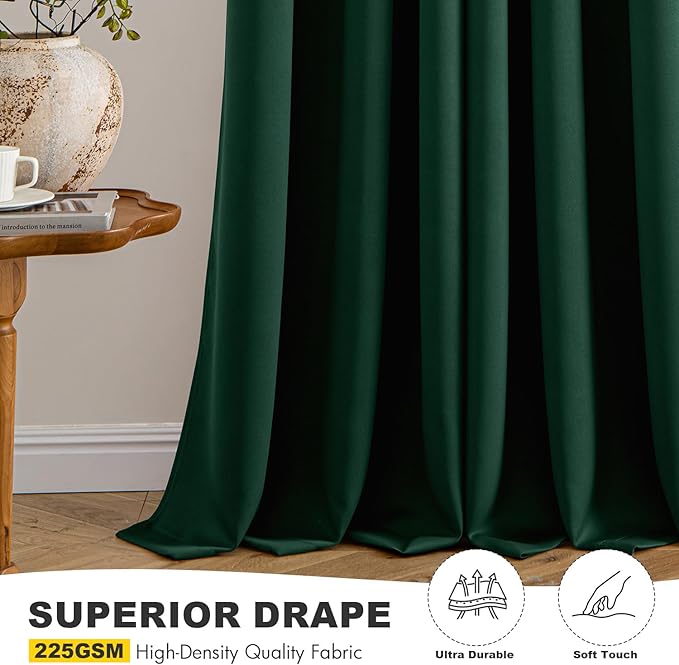 MIULEE Hunter Green Blackout Curtains for Bedroom Living Room 63 Inches Long 2 Panels, Thermal Insulated Room Darkening Drapes Solid Grommet Noise Reduction Light Blocking Window Treatments 50x63 Inch