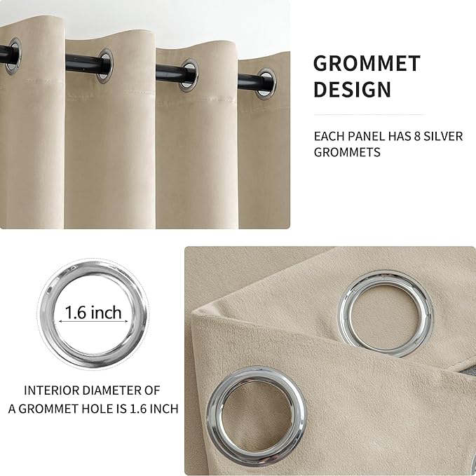 MIULEE 90 Inches Velvet Curtains Beige Elegant Grommet Curtains Thermal Insulated Soundproof Room Darkening Curtains/Drapes for Classical Living Room Bedroom Decor 52 x 90 Inch Set of 2