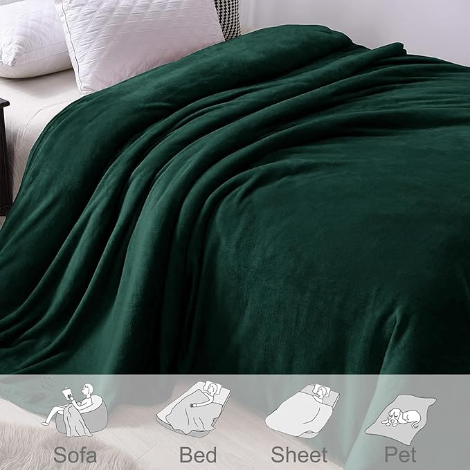 Exclusivo Mezcla Fleece Blanket Cal King Size for Bed, Super Soft and Warm, All Season, Cozy, Plush, Lightweight, 120x120 Inches, Forest Green