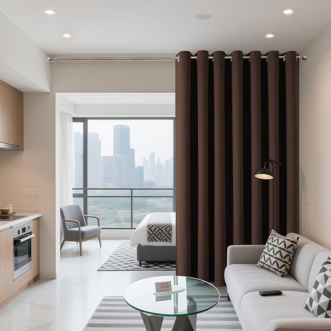 Joydeco Blackout Patio Sliding Door Curtains 108 Inches Long, Grommet Privacy Room Divider Curtains, Extra Wide Thermal Blackout Drapes for Bedroom Living Room (Chocolate, 70Wx108L, 1 Panel)
