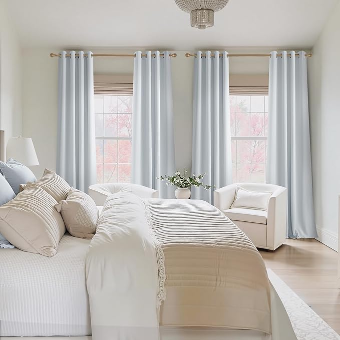 NICETOWN Room Darkening Draperies Curtains Panels, 2 Panels Greyish White W52 x L90