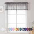 Lecloud Charcoal Grey Sheer Curtains 14 Inch Length 2 Panels Set, Light Reducing Short Window Valances for Living Room Bedroom, Gray Kitchen Curtains with Dual Rod Pockets, 40" W x 14" L