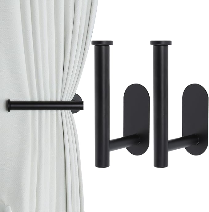Groleca 2 Pack Adhesive Curtain Holdbacks Curtain Tie Backs Curtain Holdbacks No Drill Curtain Pull Backs Adhesive Curtain Hooks Curtain Holders for Drapes (2, Black)