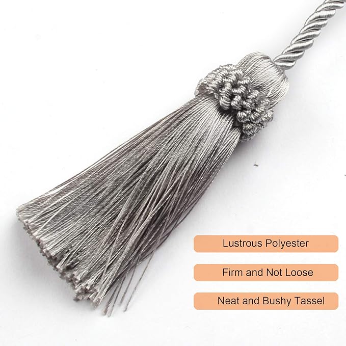 Fenghuangwu Curtain Tiebacks Handmade Decorative Curtain Holdbacks Rope with Tassel (Silver, 2P)