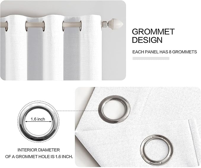 MIULEE 100% Blackout Linen Textured Curtains for Bedroom Solid Thermal Insulated Bright White Grommet Room Darkening Curtains & Drapes Luxury Decor for Living Room Nursery 52 x 84 Inch (2 Panels)