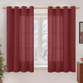LAMIT Burgundy Red Semi Sheer Linen Curtains 45 Inches Long, Light Filtering Panels Bronze Grommet Christmas Decor Drapes for Bedroom/Window/Farmhouse, 2 Panels, 52 x 45 Inch