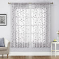 HOMEIDEAS Light Grey Sheer Curtains 52 X 63 Inches Length 2 Panels Embroidered Vine Floral Pattern Pocket Faux Linen Semi Sheer Voile Window Drapes for Bedroom Living Room