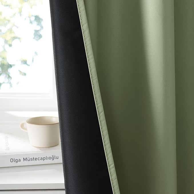 RYB HOME Bedroom Blackout Curtains 72 inches Long, 100% Blackout Thermal Insulated Noise Reducing Curtains for Living Room Nursury, 62 inches Wide by 72 inches Long, Sage Green