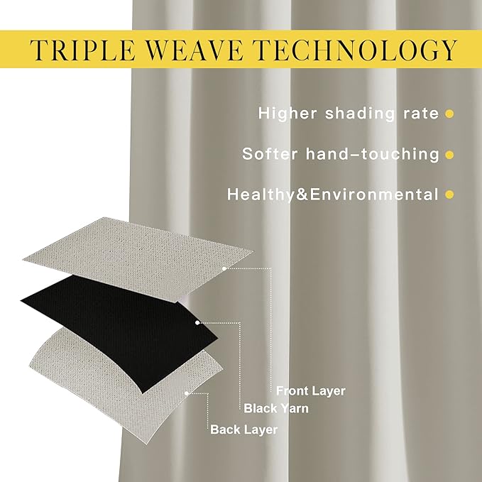 NICETOWN Natural Room Darkening Living Room Curtains 110 inches Long, Grommet Thermal Window Treatments Room Divider Blinds Sound Reducing for Living Room, W66 x L110, 2 Pieces