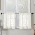 Simplebrand Sheer Ivory Kitchen Curtains 24 Inch Length Tier Curtains 2 Panels, Light Filtering Geometric Jacquard Clip Textured Semi Sheer Short Window Curtains for Bathroom, 30x24 inch