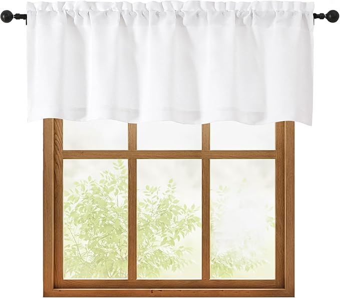 OWENIE White Valances for Windows 1 Pcs 18 Inch Length, Light Filtering Textured Short Small Valance Curtains for Bathroom Basement Living Room Bedroom, Half Window Curtains Over Sink, 52" Wx18 L