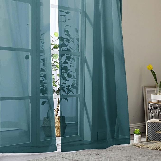 Dusty Blue Sheer Curtains 84 Inches Long 2 Panels, Soft Airy Light Filtering Curtains for Bedroom Living Room, Rod Pocket Privacy Drapes Window Treatments, Dusty Blue, Total Wide 84 Inch