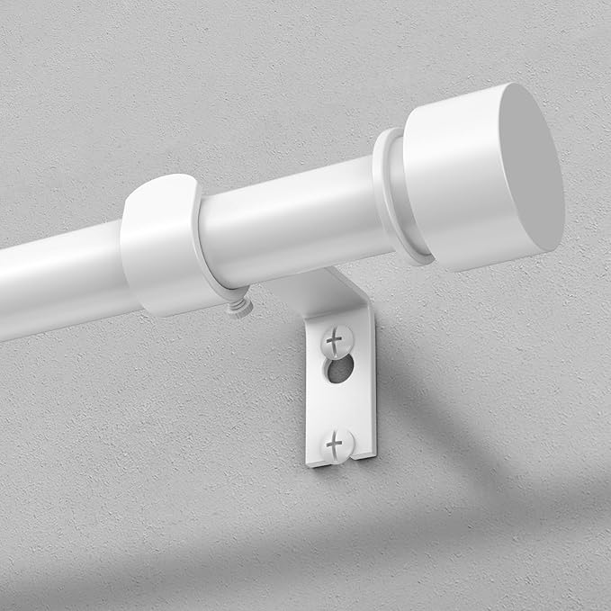Modern White Curtain Rods for Windows 66 to 120 Inch, 1" Diameter Adjustable Heavy Duty Window Curtain Pole with Matte White End Cap Finials, Decorative Drapery Rods for Living Room, Bedroom
