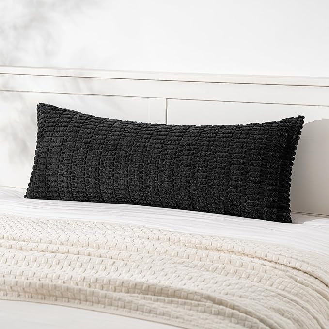 MIULEE Pack of 1 Black Long Body Lumbar Decorative Throw Pillow Cover 14x36 Inch for Halloween Bed Couch Sofa Living Room Soft Boho Pillow Cover Modern Farmhouse Home Decor