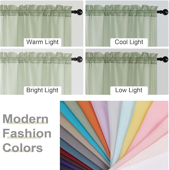 Light Green Sheer Curtain for Bedroom Living Room 78 Inches Long 2 Panels Set, Solid Soft Airy Light Filtering Sheer Window Curtains, Modern Rod Pocket Door Curtain, 42" Wx78 L Inches