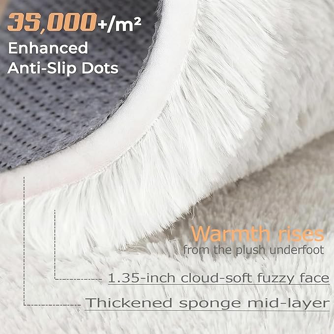 6x9 Area Rug for Living Room: Fluffy Shag Soft Washable Rugs Large Fuzzy Plush Indoor Carpet for Bedroom Nursery Playroom Kids Girls Boys Room (White, 6'x9')