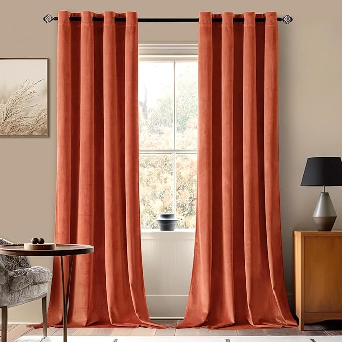 MIULEE Velvet Curtains for Fall Elegant Grommet Burnt Orange Curtains Thermal Insulated Soundproof Room Darkening Rust Terracotta Black Out Drapes for Living Room Bedroom Decor 52 x 108 Inch Set of 2