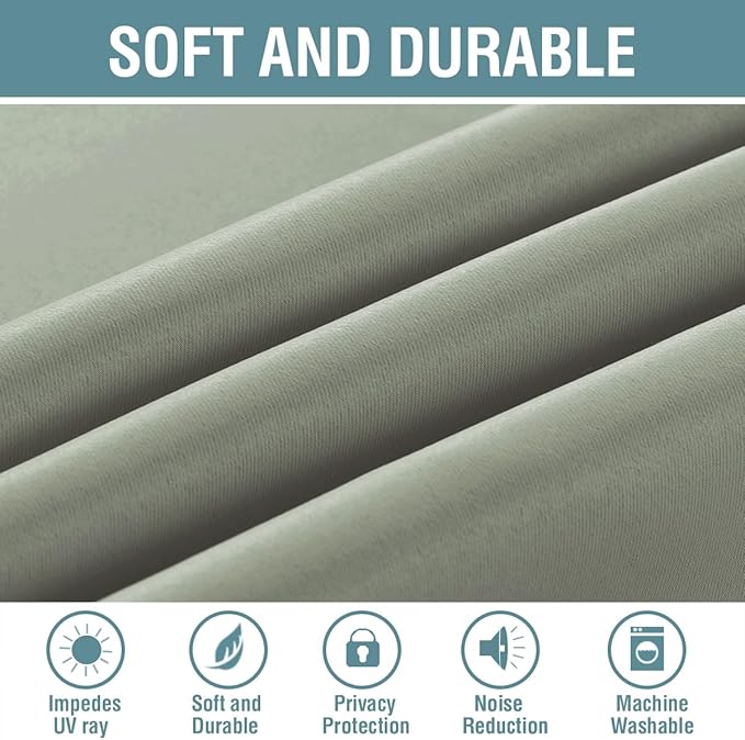 H.VERSAILTEX Blackout Curtain for Living Room Thermal Insulated Window Treatment Curtain Extra Long 108 inch Length Energy Saving Solid Grommet Top Blackout Drape, One Panel, Light Sage，52"W x 108"L