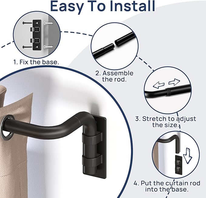 ENJOYBASICS Blackout Curtain rod for windows 28 to 48, Wrap Around Curtain Rods for Bedroom, Living Room, Adjustable from 30 to 57 Inches, Matte Black