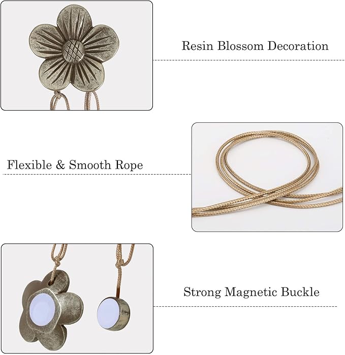 Lewondr Magnetic Curtain Tie, 1 Pair Vintage Resin Flower Curtain Drapery Holdback Window Curtain Decorative Buckle Holder for Home Cafe Balcony - Coffee