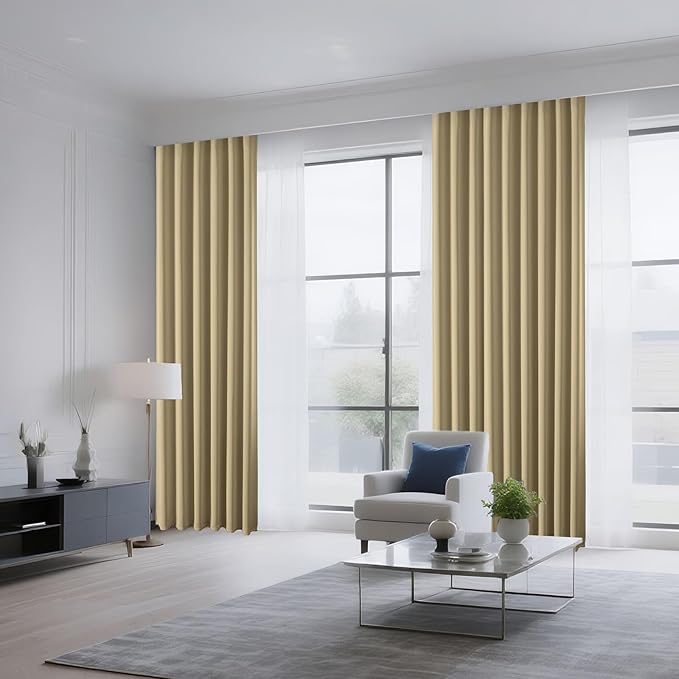 CUCRAF Beige Blackout Curtains 63 inch Length 2 Panels Set, Rod Pocket Room Darkening Drapes for Bedroom Living Room, Insulated Thermal Light Blocking Window Curtain (W52 x L63 Inch)