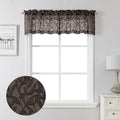 Lecloud Leia Sheer Chocolate Brown Window Curtains for Kitchen 14 Inch Length 2 PCS, Dual Rod Pockets Window Living Room Curtain Valance, Jacquard Clip Textured Leaf Short Bedroom Drapes, 38 W x 14 L