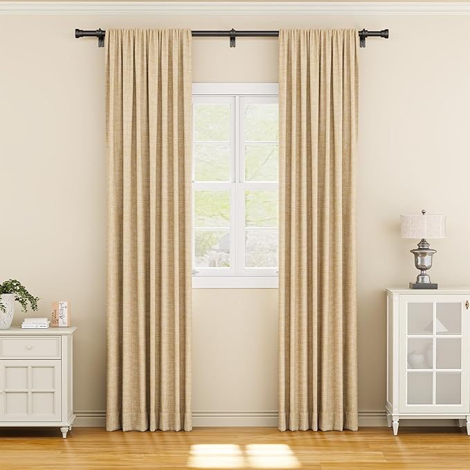 YaFex Curtain Rods 32-84 Inch, Heavy Duty 1 Inch Adjustable Curtain Rod for Windows, Black Long Window Treatment Rods, Modern Design, Easy Installation