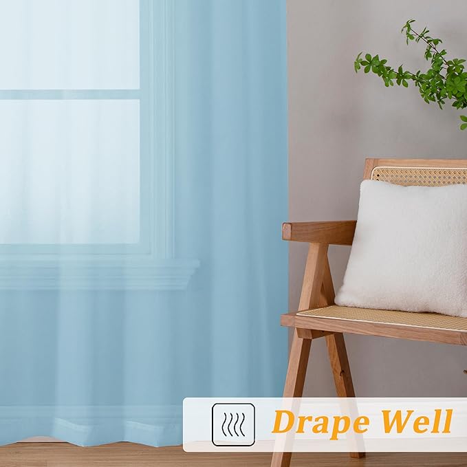 Gwine Sky Blue Sheer Curtains 84 Inches Long 2 Panels Set for Living Room, Rod Pocket Voile Bedroom Curtains, Light Filtering Solid Window Sheer Panels, Each 42" Wx84 L