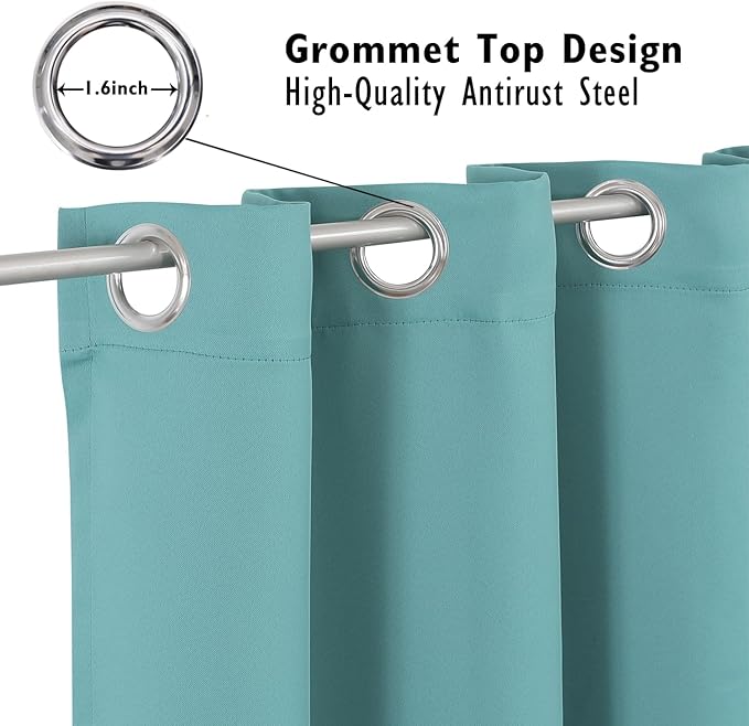 ChrisDowa Blackout Curtains 72 inches Long for Bedroom - 2 Panels Set Grommet Thermal Insulated Room Darkening Curtains for Living Room (Aqua, 52 x 72 Inch)
