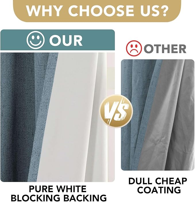H.VERSAILTEX Linen Blackout Curtains 84 Inches Long 100% Blackout Thermal Insulated Textured Linen Look Curtain Draperies Anti-Rust Grommet, Energy Saving with White Liner, 2 Panels, Stone Blue