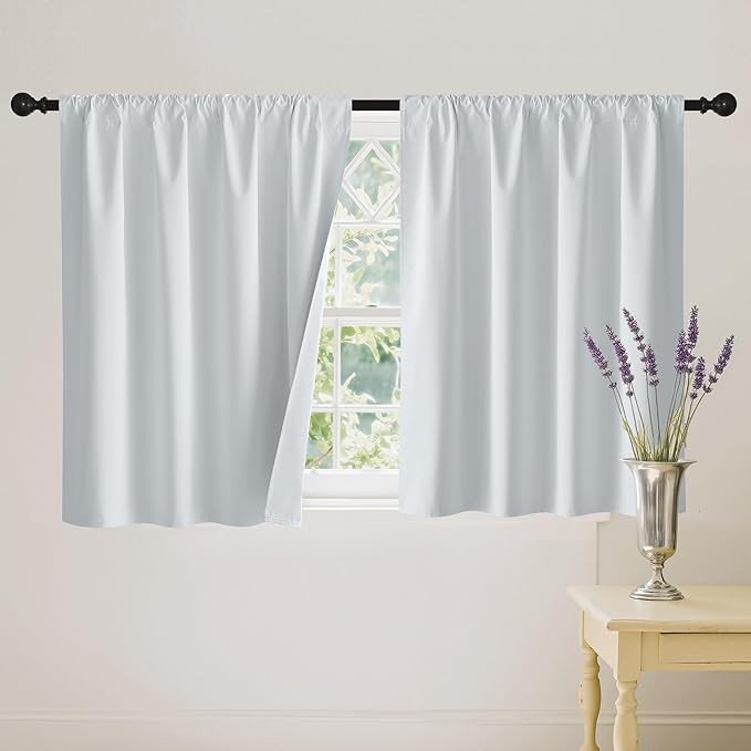 RYB HOME White 100% Blackout Curtains, Short Thermal Insulated Heat & UV Blocking Total Room Darkening Privacy Drapes for Small Window, Width 52 by Length 36, White, 2 Panels