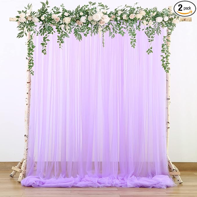 Lavender Tulle Backdrop Curtains for Parties Baby Shower Birthday Wedding 10ft X 10ft Sheer Backdrop Curtains for Butterfly Elephant Memaid Photoshoot Decorations