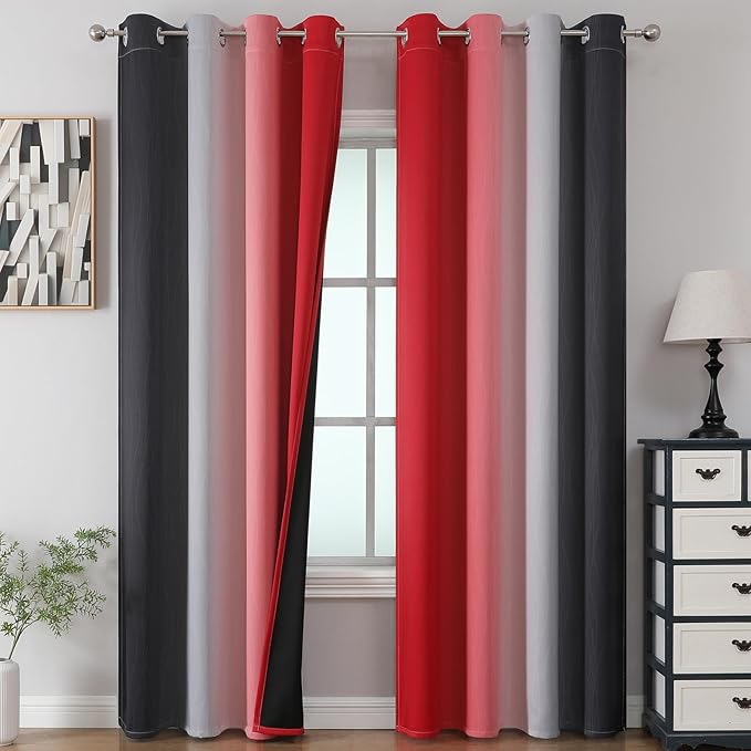 Estelar Textiler Red and Black Blackout Curtains for Bedroom, Thermal Insulated Drapes 108 Inches Long, Full Light Blocking Energy Saving Long Curtains for Living Room, 52Wx108L, 2 Panels