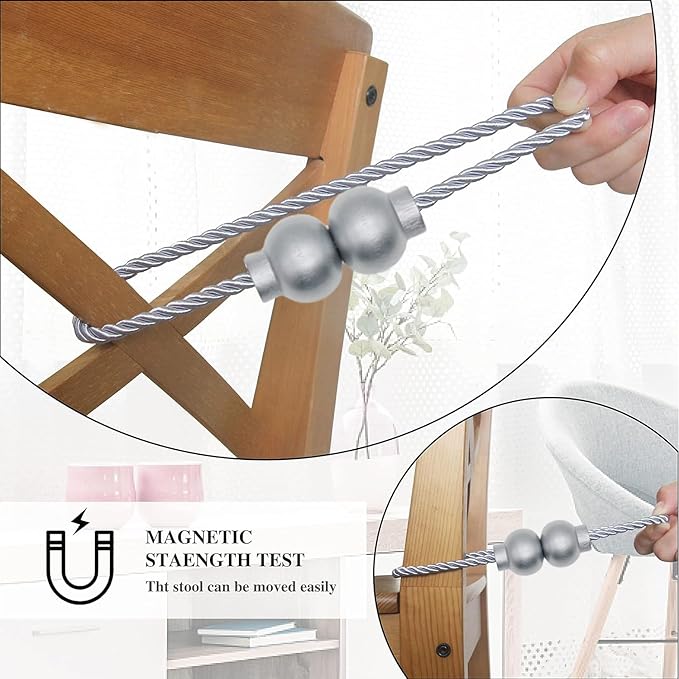 4 Pack Magnetic Curtain Tiebacks Modern Handmade Rope Curtain Tie Backs Decorative Drapes Weave Holdbacks for Home Outdoor Bedroom Office Decorative Curtain, Grey