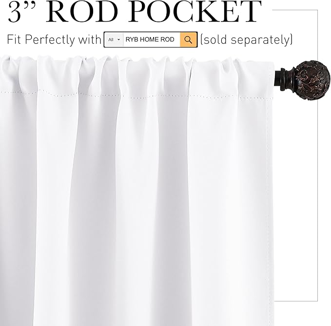 RYB HOME Curtains for Bedroom 84 inches Long 2 Panels Set, Privacy Thermal Insultaed Sunlignt Heat Blocking Drapes for Nursery Rental Room, Width 42 by Length 84, Pure White