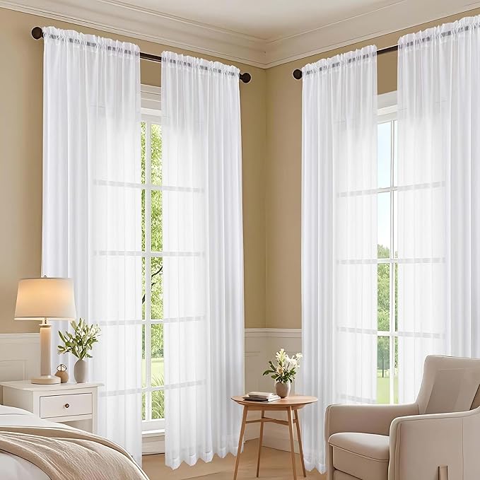 OVZME White Sheer Curtains 120 Inches Long 2 Panels Set, 59 Inch Extra Wide Soft Airy Lightweight Sheer White Curtains for Living Room, Farmhouse Voile Filmy Rod Pocket Drapes, 59Wx120L Inches