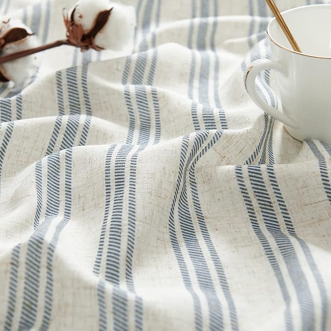 jinchan Striped Valance Farmhouse Window Treatment Linen Textured Drapes for Small Windows Kitchen Living Room RV Vintage Light Filtering Valance 16 Inch Rod Pocket 1 Panel Blue on Linen