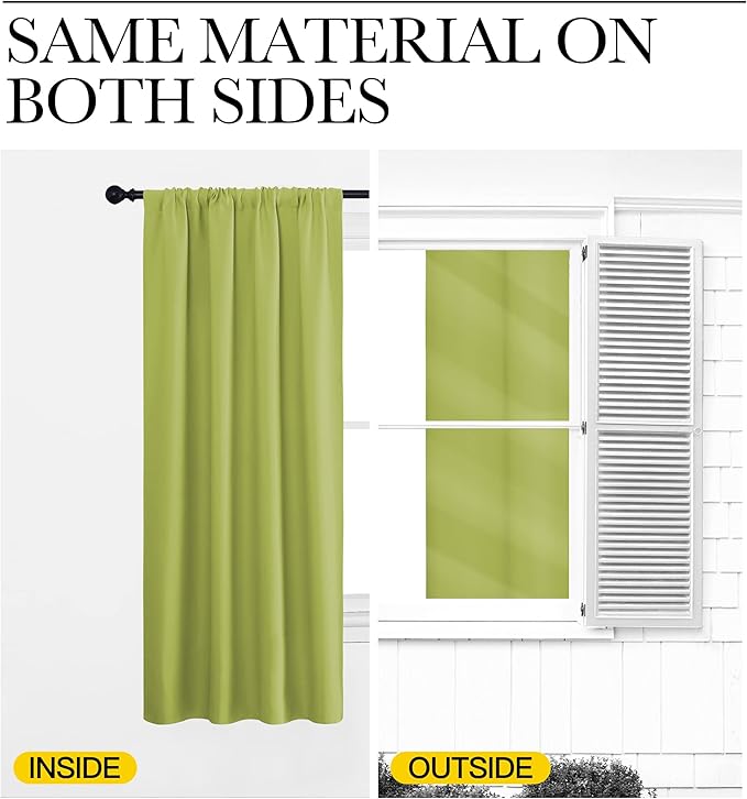 NICETOWN 2 Panels Blackout Curtains, Rod Pocket Window Curtains Room Darkning Drapes for Bedroom/Living Room, Thermal Insulated Solid Draperies for Home Office/Study, 62 by 72-Inch, Fresh Green