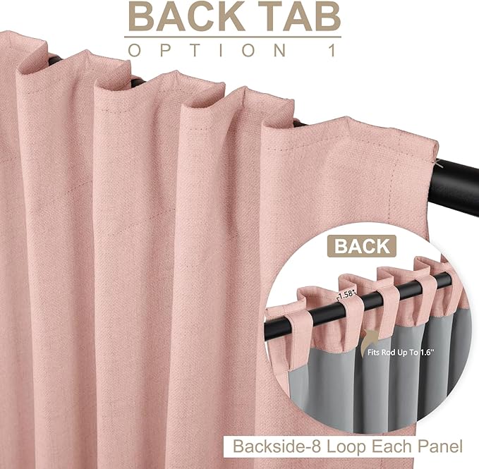 100% Blackout Shield Linen Blackout Curtains for Bedroom 84 Inches Long, Back Tab/Rod Pocket Living Room Drapes, Thermal Insulated Blackout Curtains 1 Panel Set, 100" W x 84" L, Blush Pink