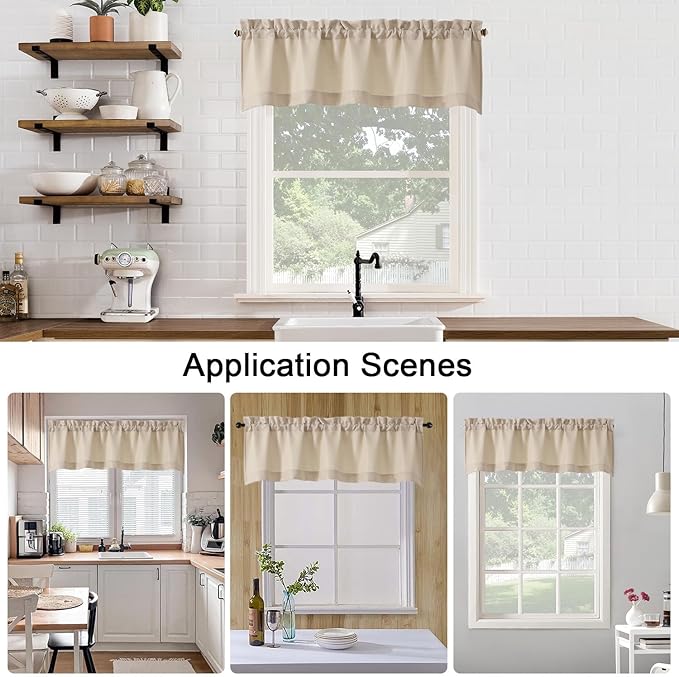 Chyhomenyc Valance for Windows, Light Filtering Faux Linen Solid Short Curtain Valance, Burlap Decorative Small Curtain for Kitchen Bathroom Laundry Basement, 60Wx12L inch, 1 Piece, Linen Color