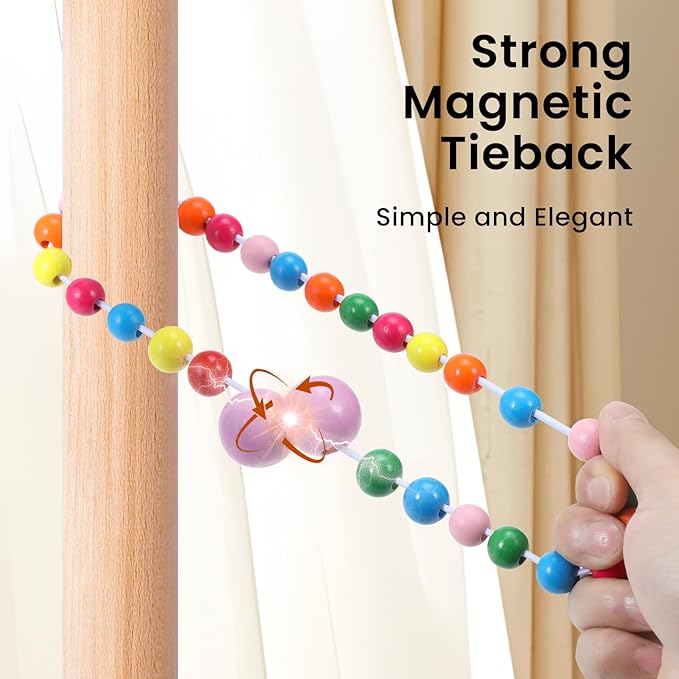 KLOGTSIND Magnetic Curtain Tiebacks, Curtain Tie Backs for Curtains 2 Pack, Wood Bead Curtain Tiebacks, Curtain Holders for Boho Bedroom Decor, Baby Nursery Decor, Farmhouse Décor