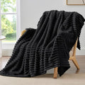 BEDELITE Fleece Throw Blanket for Couch - 300GSM Soft & Warm Fluffy Black Blanket, Decorative and Giftable Striped Blankets for Women, Men, 50"x70"