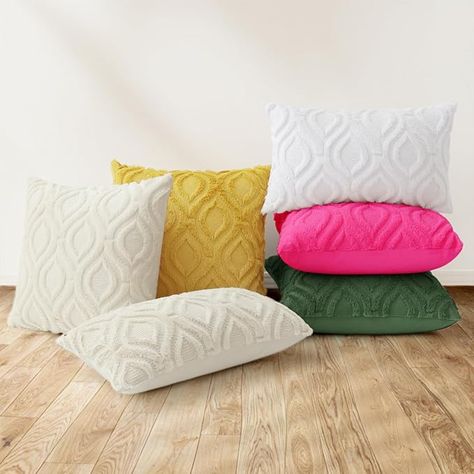 decorUhome Throw Pillow Covers 20x20 Inch Set of 2, Soft Plush Faux Wool Forest Elf Solid Couch Pillow Covers, Accent Farmhouse Neutral Square Pillow Cases for Sofa Bed Living Room