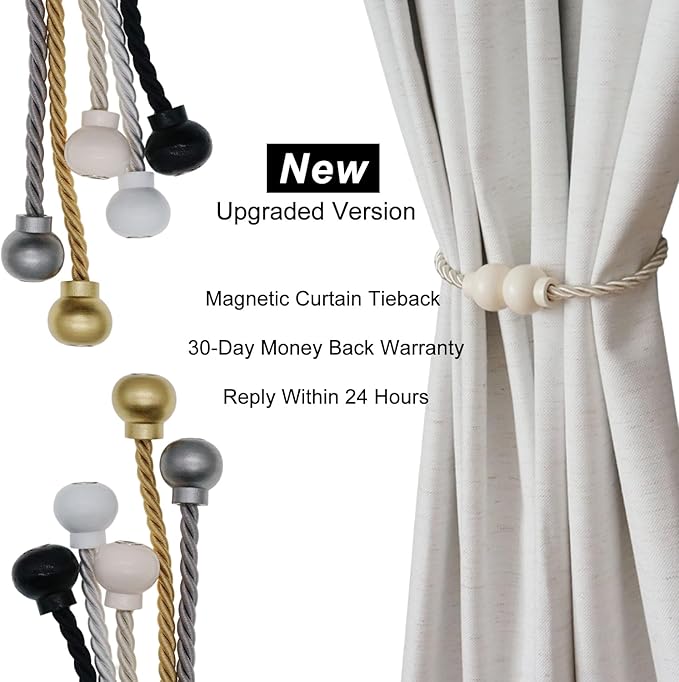 6 Pack Magnetic Curtain Tiebacks Modern Handmade Rope Curtain Tie Backs Decorative Drapes Weave Holdbacks for Home Outdoor Bedroom Office Decorative Curtain, Beige