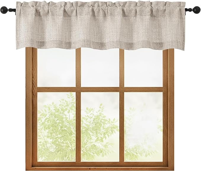 OWENIE Linen Valances for Windows 1 Pcs, Light Filtering Textured Farmhouse Short Small Valance Curtains for Bathroom Basement Living Room Bedroom, Rod Pocket Half Curtains for Windows, 60Wx12L Inch